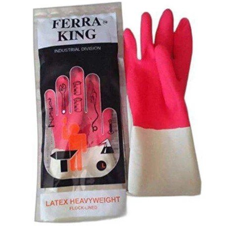 Bright Red And Yellow Industrial Rubber Hand Gloves